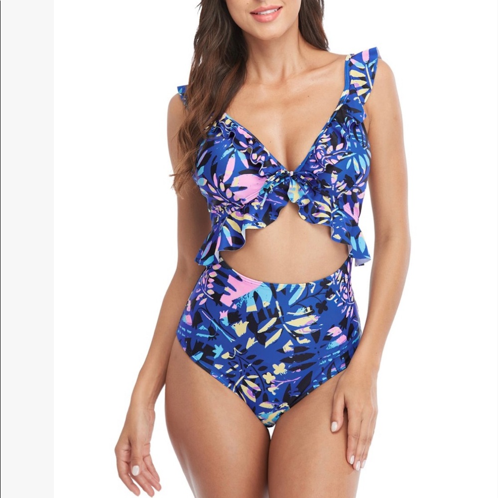 Charmo Ruffle Cut Out One Piece Swimsuit NWT